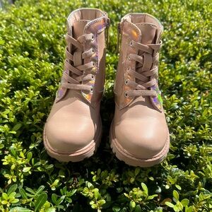 DKNY Toddler Combat Boots with Holographic Accent around DKNY Logo